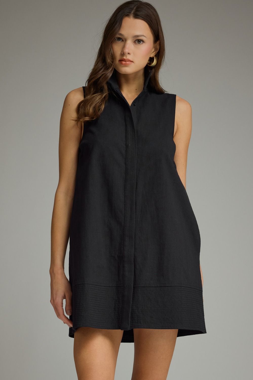 Entro Stand Collar Sleeveless Mini Dress In Black