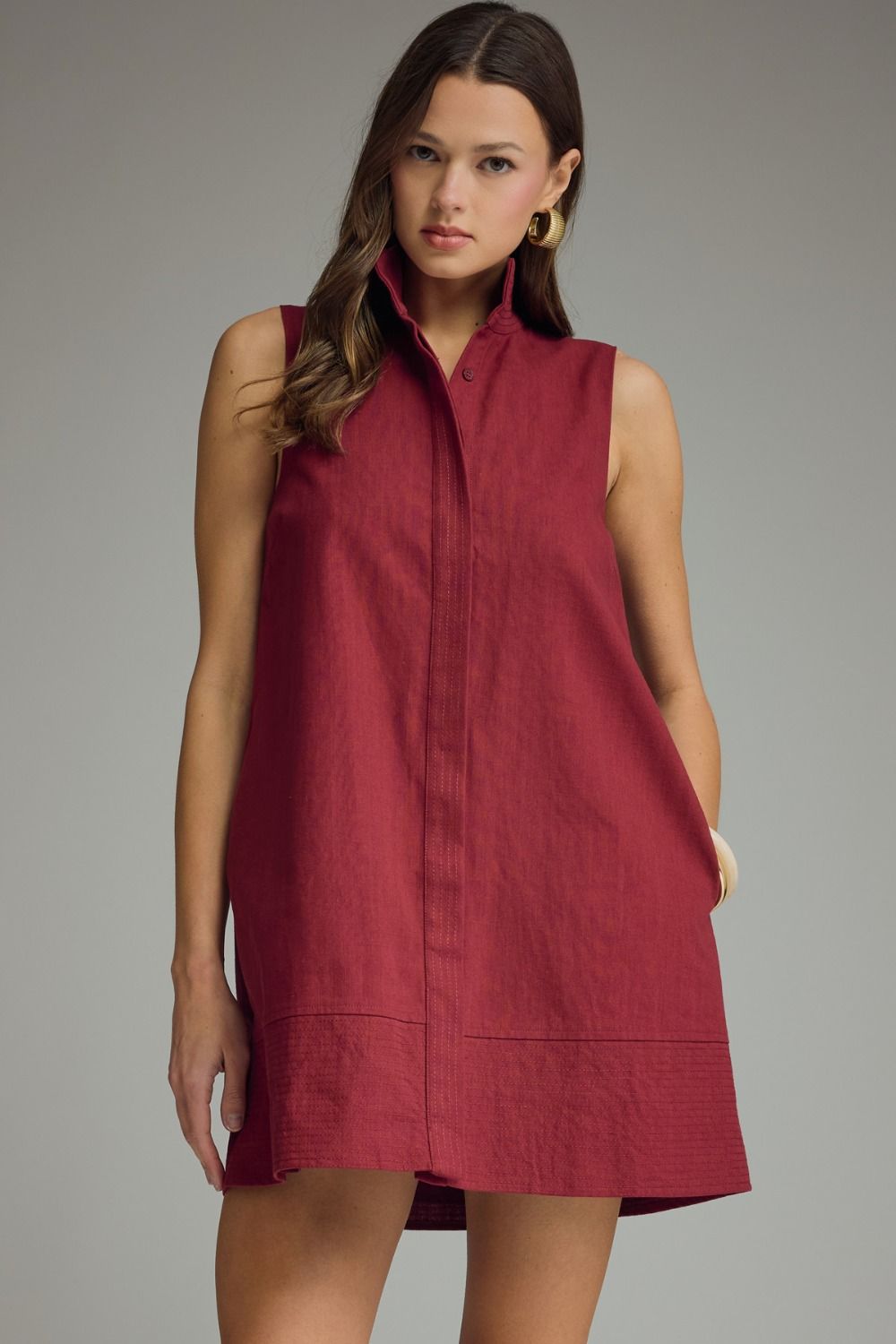 Entro Stand Collar Sleeveless Mini Dress In Crimson