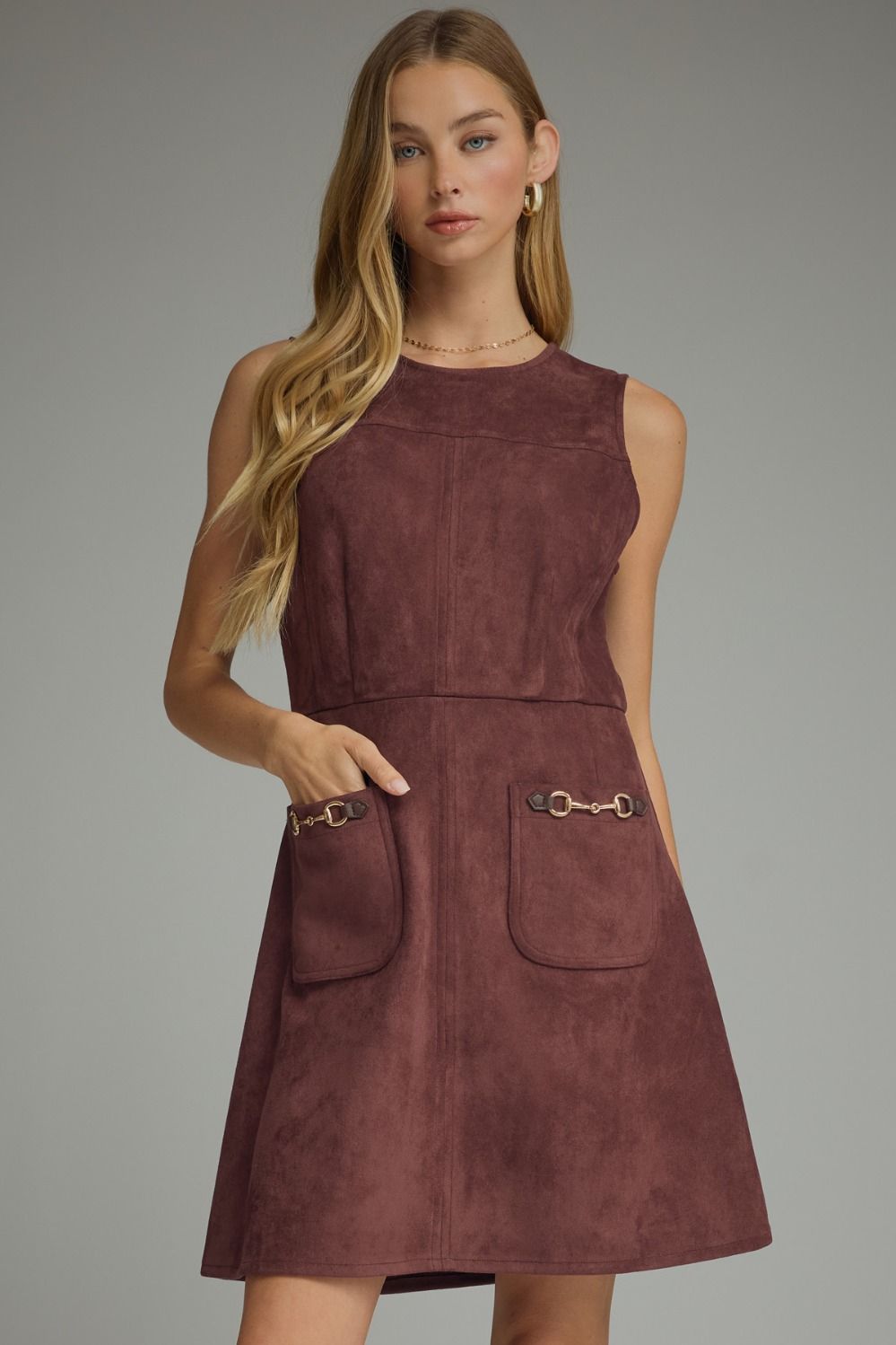 ENTRO Sleeveless Mini Dress With Horsebit Detail In Merlot