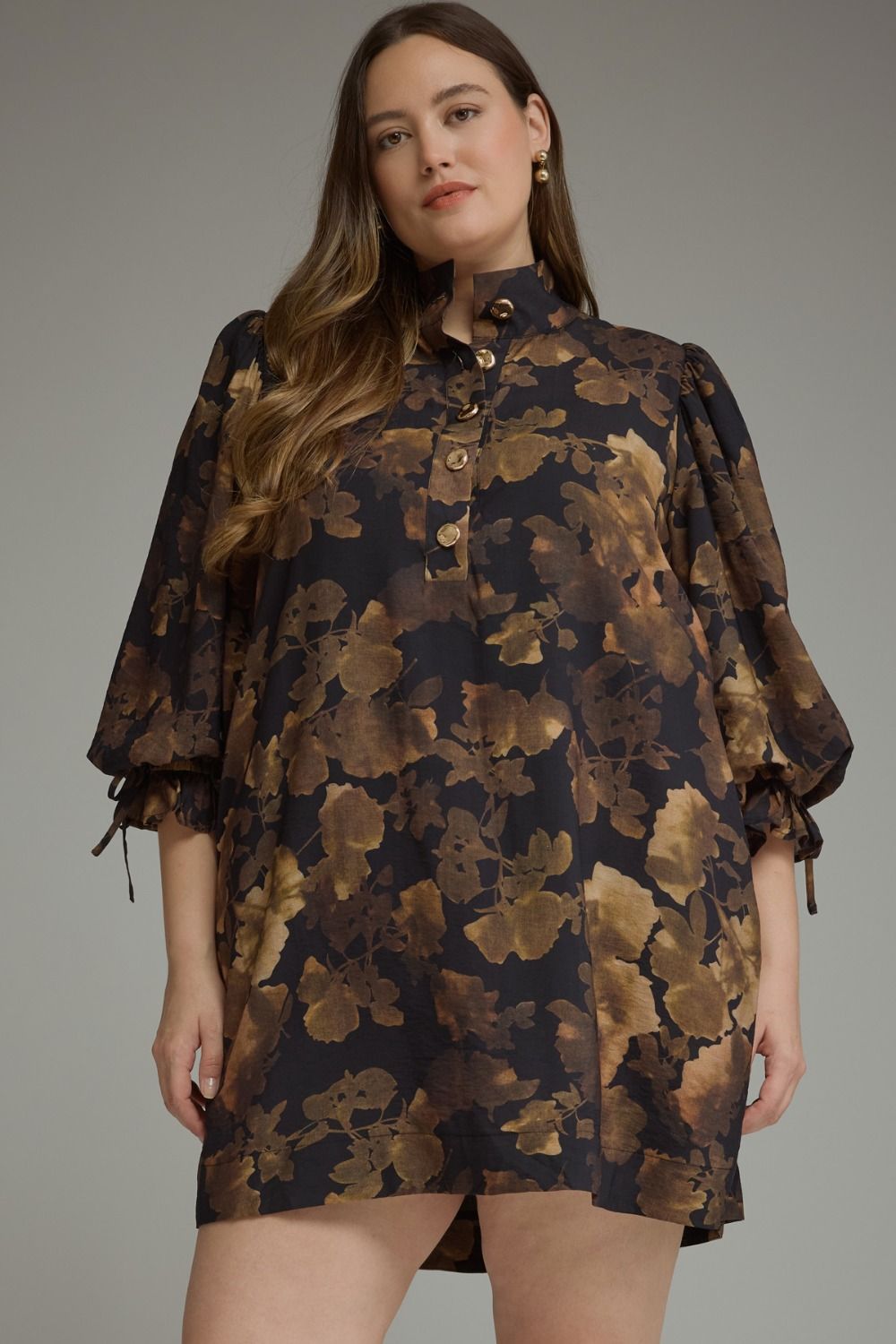 ENTRO Floral 3/4 Balloon Sleeve Mini Dress In Black PLUS Sizes *COMING SOON*