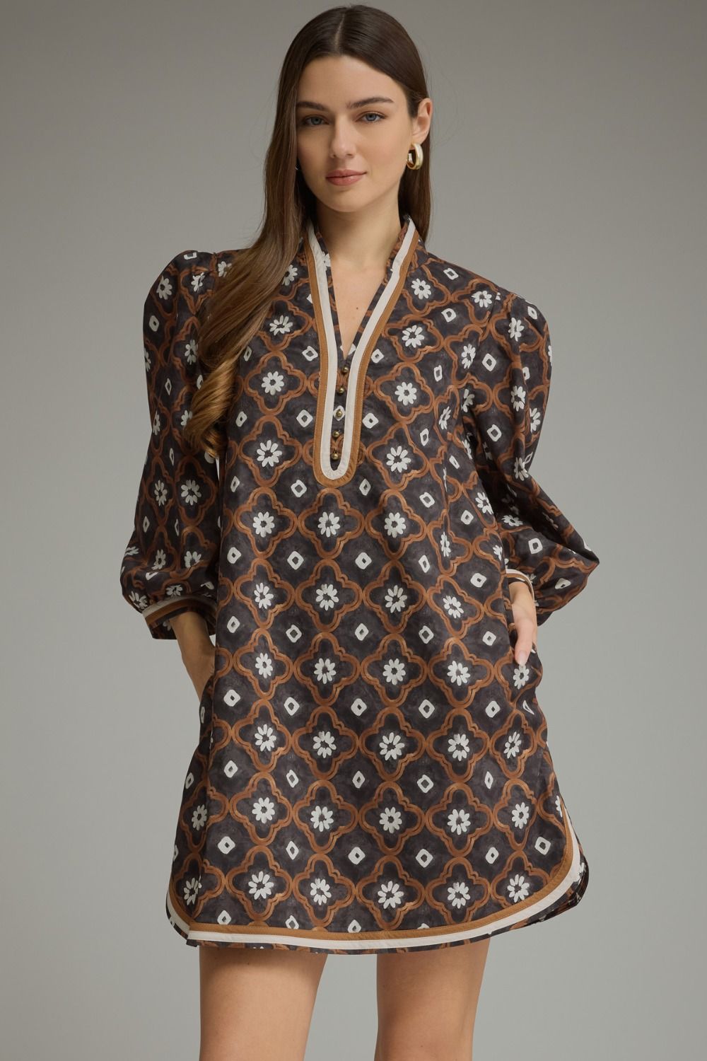 ENTRO Printed 3/4 Sleeve Midi Dress Mini Dress In Black *COMING SOON*