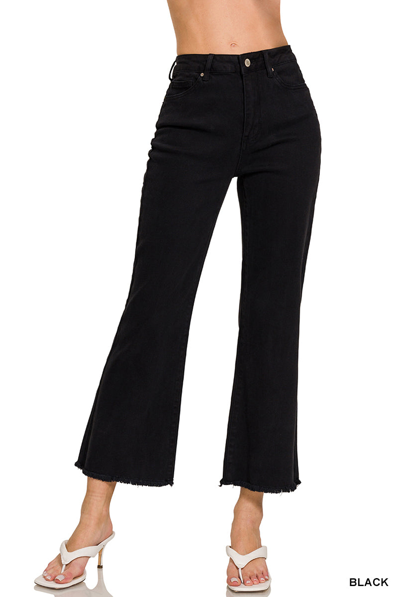 Zenana Acid Washed High Waist Frayed Hem Bootcut Pants - 27" Inseam