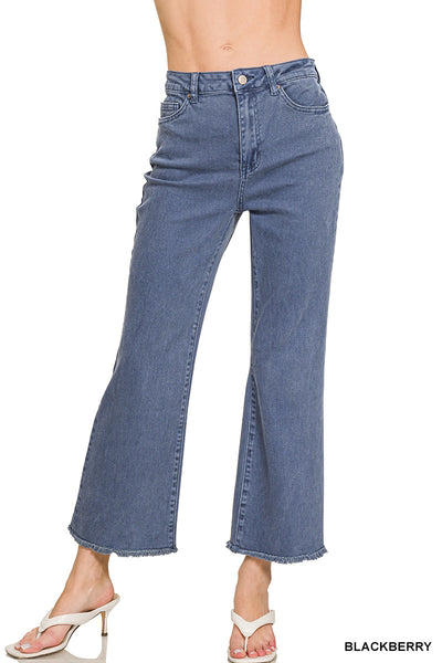 Zenana Acid Washed High Waist Frayed Hem Bootcut Pants - 27" Inseam