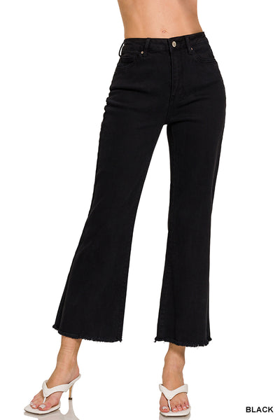 Zenana Acid Washed High Waist Frayed Hem Bootcut Pants - 27" Inseam