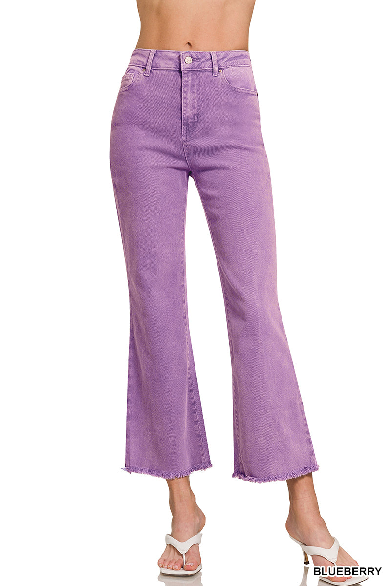 Zenana Acid Washed High Waist Frayed Hem Bootcut Pants - 27" Inseam