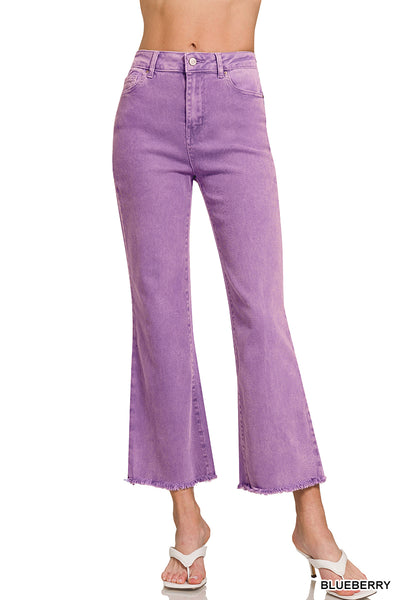 Zenana Acid Washed High Waist Frayed Hem Bootcut Pants - 27" Inseam