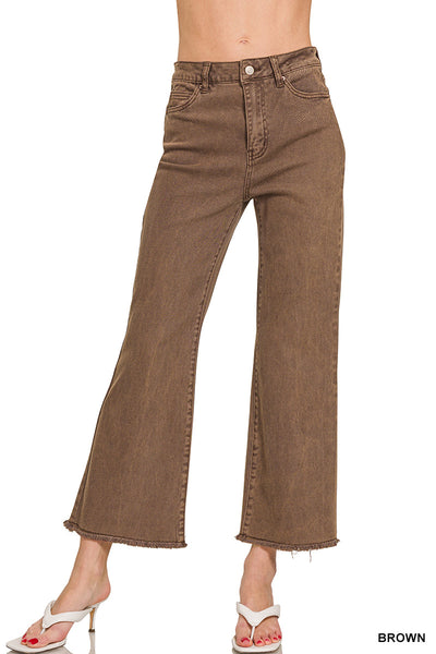Zenana Acid Washed High Waist Frayed Hem Bootcut Pants - 27" Inseam