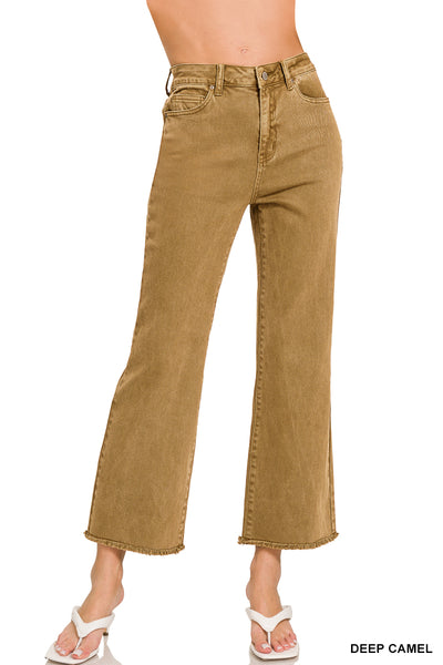 Zenana Acid Washed High Waist Frayed Hem Bootcut Pants - 27" Inseam
