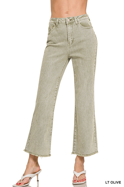 Zenana Acid Washed High Waist Frayed Hem Bootcut Pants - 27" Inseam