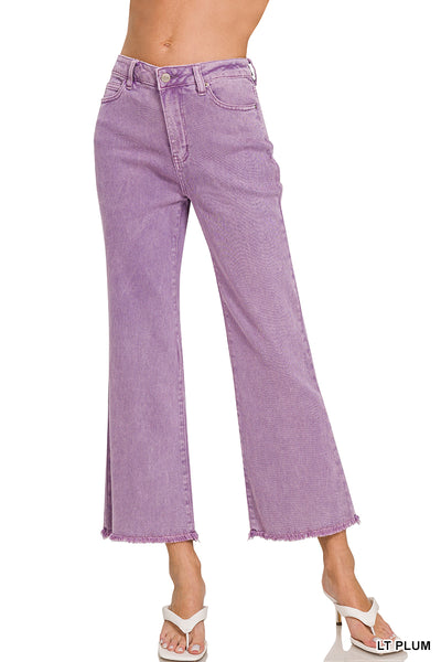 Zenana Acid Washed High Waist Frayed Hem Bootcut Pants - 27" Inseam