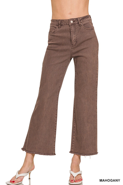 Zenana Acid Washed High Waist Frayed Hem Bootcut Pants - 27" Inseam