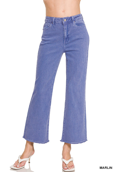 Zenana Acid Washed High Waist Frayed Hem Bootcut Pants - 27" Inseam