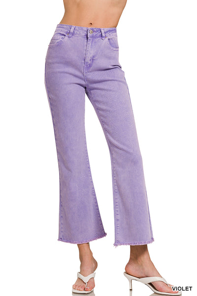 Zenana Acid Washed High Waist Frayed Hem Bootcut Pants - 27" Inseam