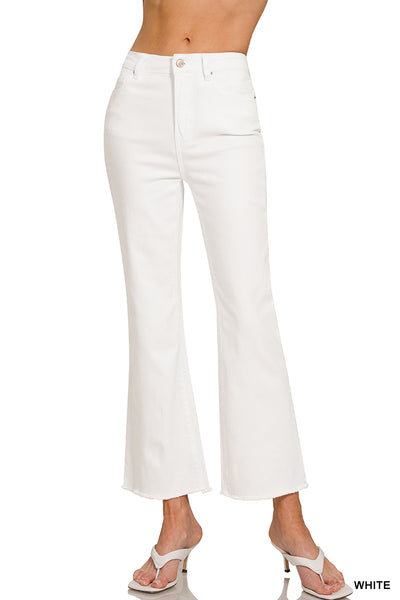 Zenana Acid Washed High Waist Frayed Hem Bootcut Pants - 27" Inseam
