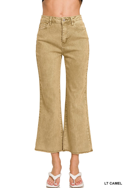 Zenana Acid Washed High Waist Frayed Hem Bootcut Pants - 27" Inseam