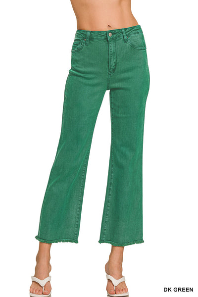 Zenana Acid Washed High Waist Frayed Hem Bootcut Pants - 27" Inseam
