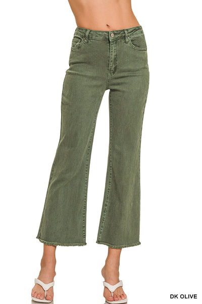 Zenana Acid Washed High Waist Frayed Hem Bootcut Pants - 27" Inseam