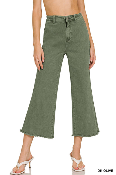 Zenana Acid Washed High Waist Frayed Hem Straight Leg Pants - 25" Inseam