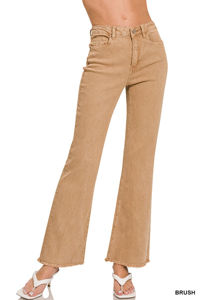 Zenana Acid Washed Frayed Cutoff Hem Straight Wide Pants - 31" Inseam