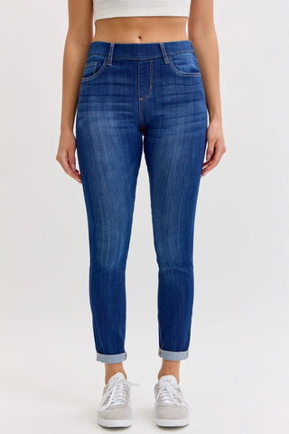 Cello Dark Mid Rise Pull-On Crop Skinny Jean