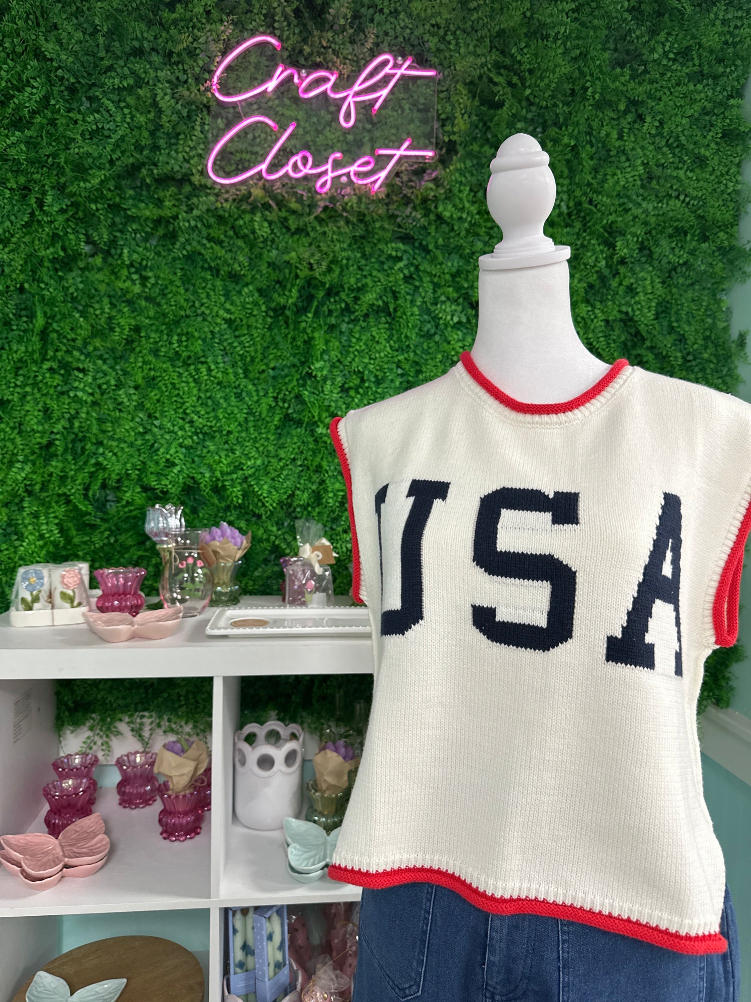 ENTRO Cap Sleeve USA Top In Off White