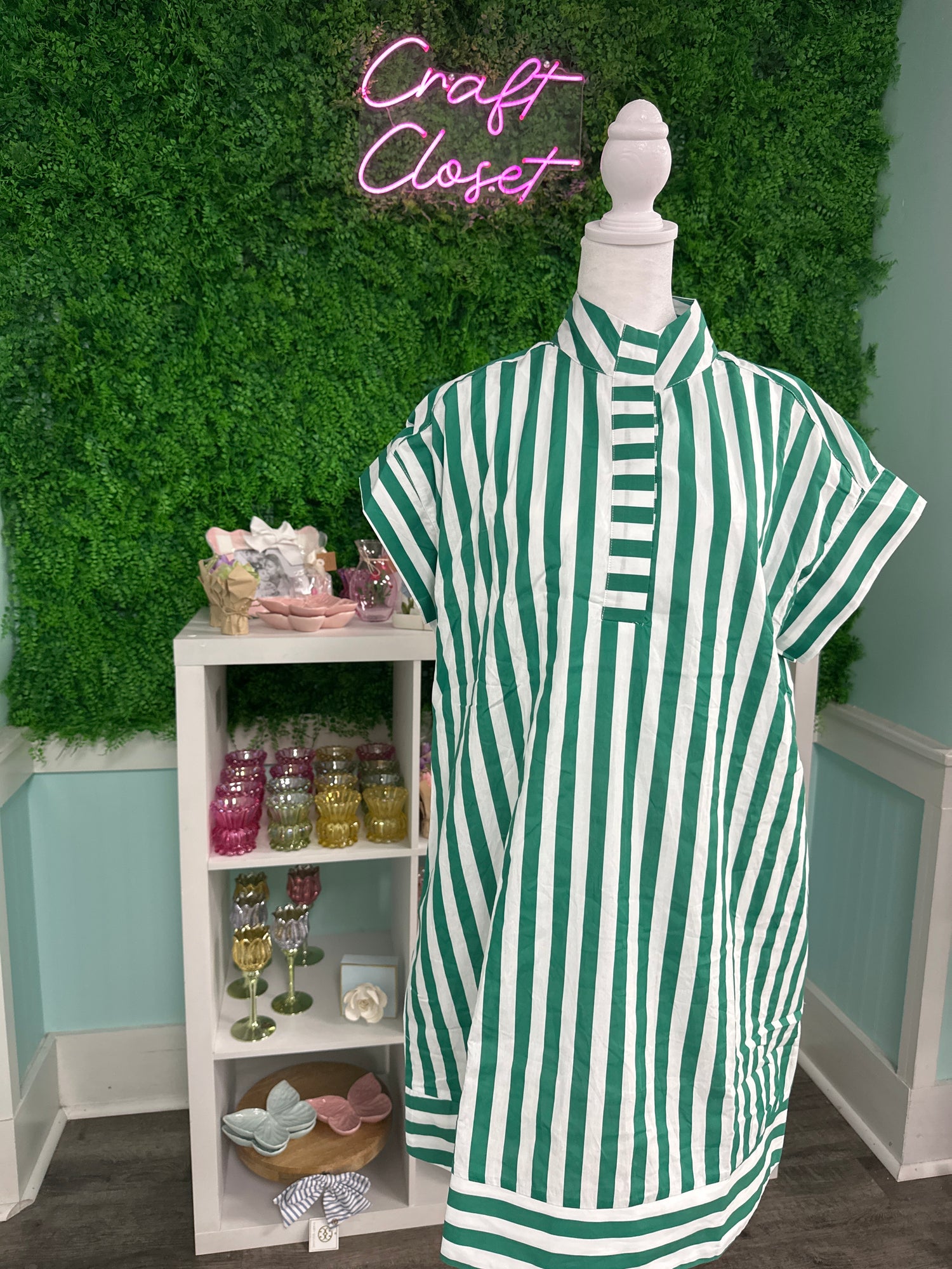 Entro Striped Cap Sleeve Mini Dress In Green