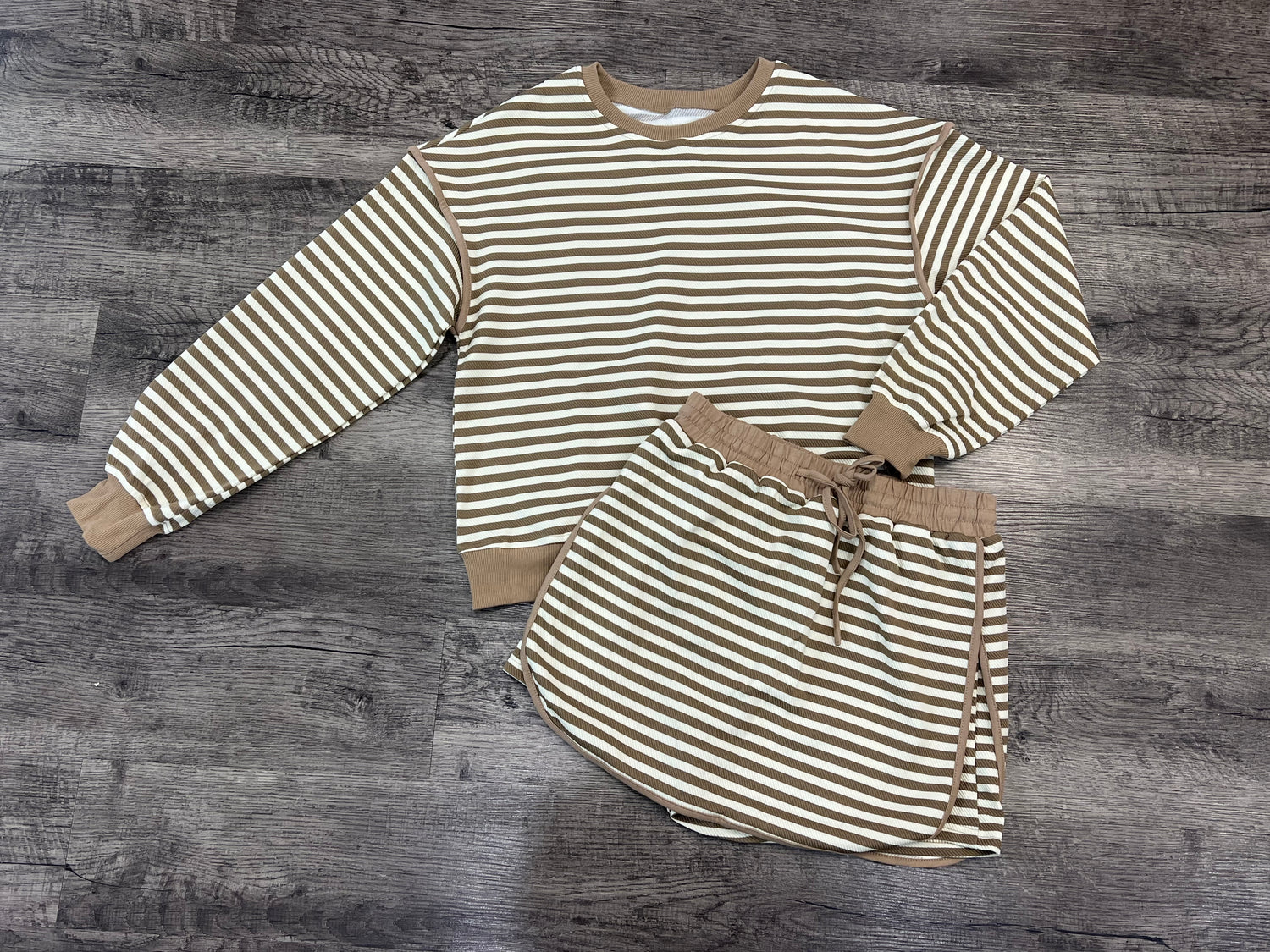 Barefoot Long Sleeve Skirt Set In Brown Stripe