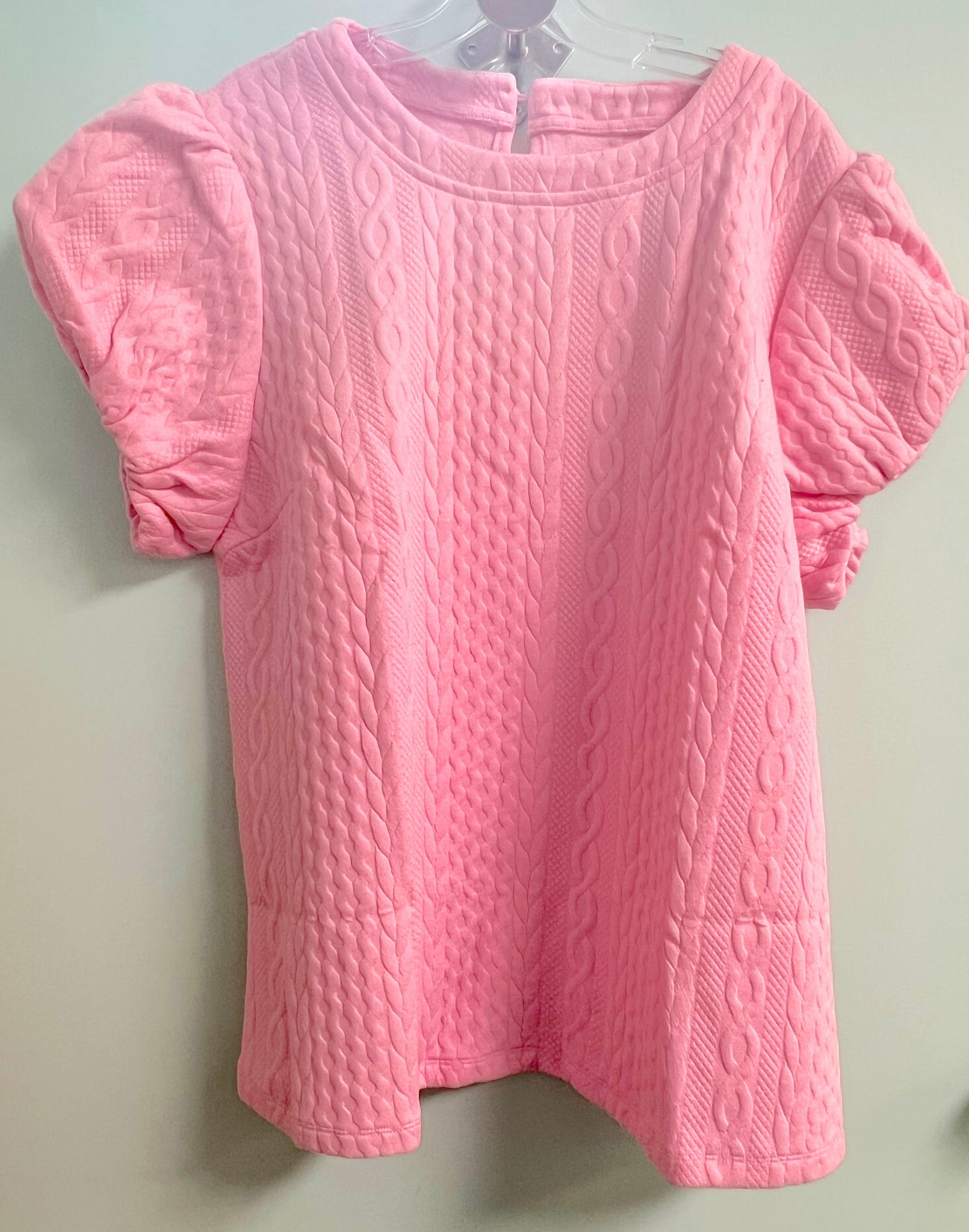 Barefoot Ladies Clothing #1183 Pink Textured Puff Sleeve T-Shirt