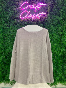 Barefoot Ladies #1308 Light Grey Waffle Knit Drop Shoulder Long Sleeve