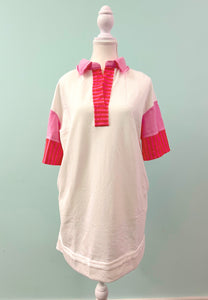 Barefoot Ladies #1018 White Colorblock Tee Shirt Dress