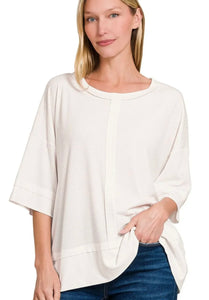 Zenana Ribbed Boat Neck 3/4 Sleeve Top