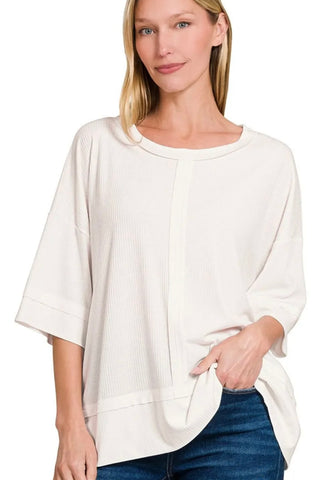 Zenana Ribbed Boat Neck 3/4 Sleeve Top