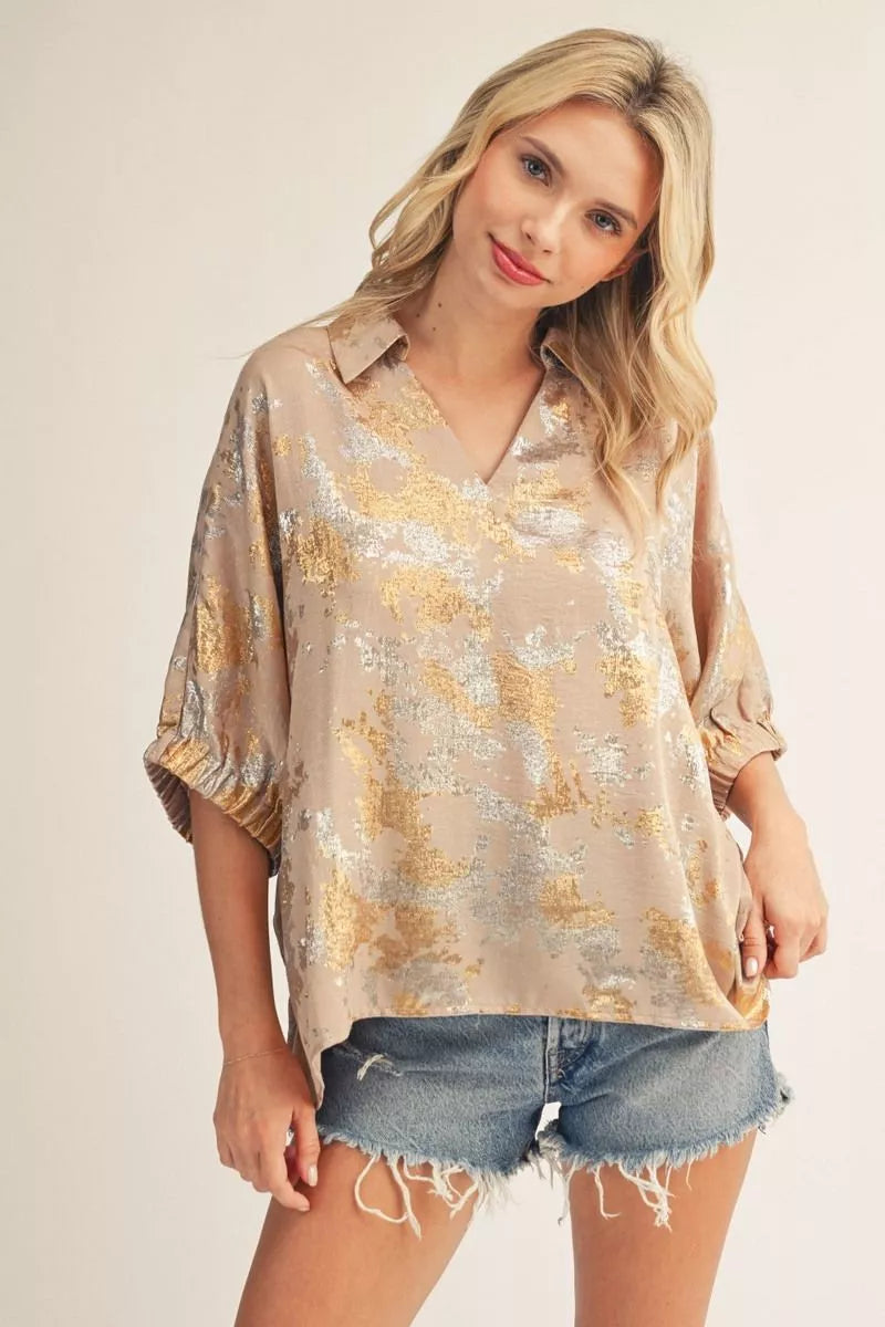 Jodifl Metallic Dolman Top In Taupe