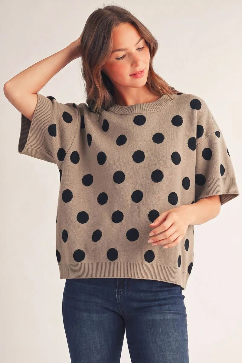 Jodifl Short Sleeve Polka Dot Top In Taupe PLUS Sizes