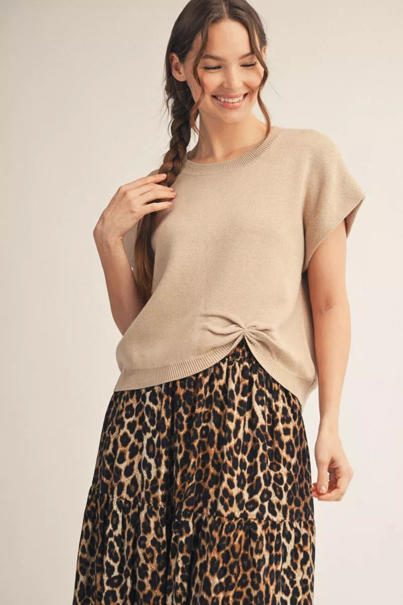 Jodifl Knot Detail Sweater Top In Champagne