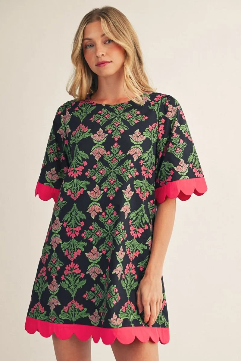 Jodifl Baroque Floral Shift Dress In Black *COMING SOON*