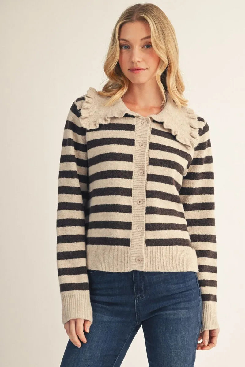Jodifl Long Sleeve Stripe Cardigan In Oatmeal