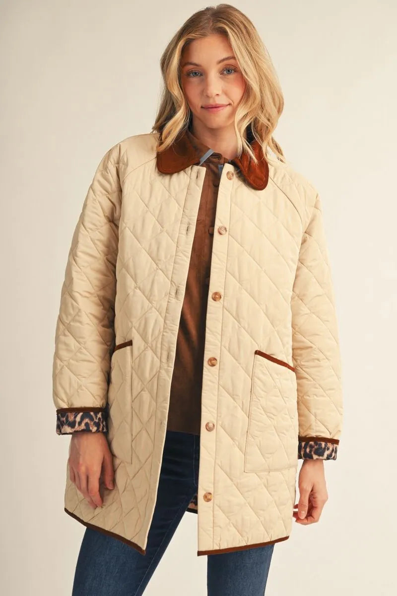 Jodifl Button Down Quilted Jacket In Beige
