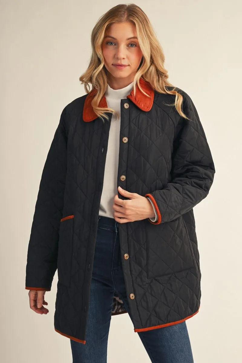 Jodifl Button Down Quilted Jacket In Black