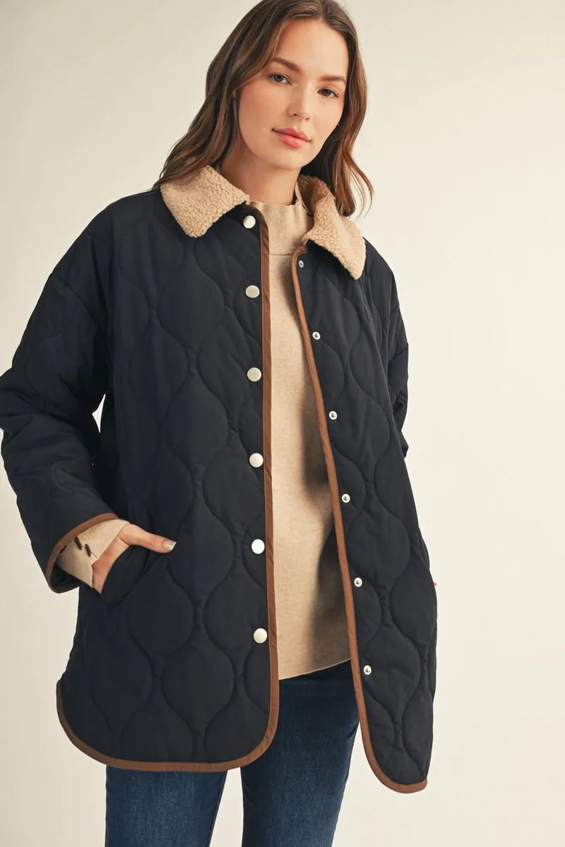 Jodifl Quilted Jacket With Sherpa Collar In Black