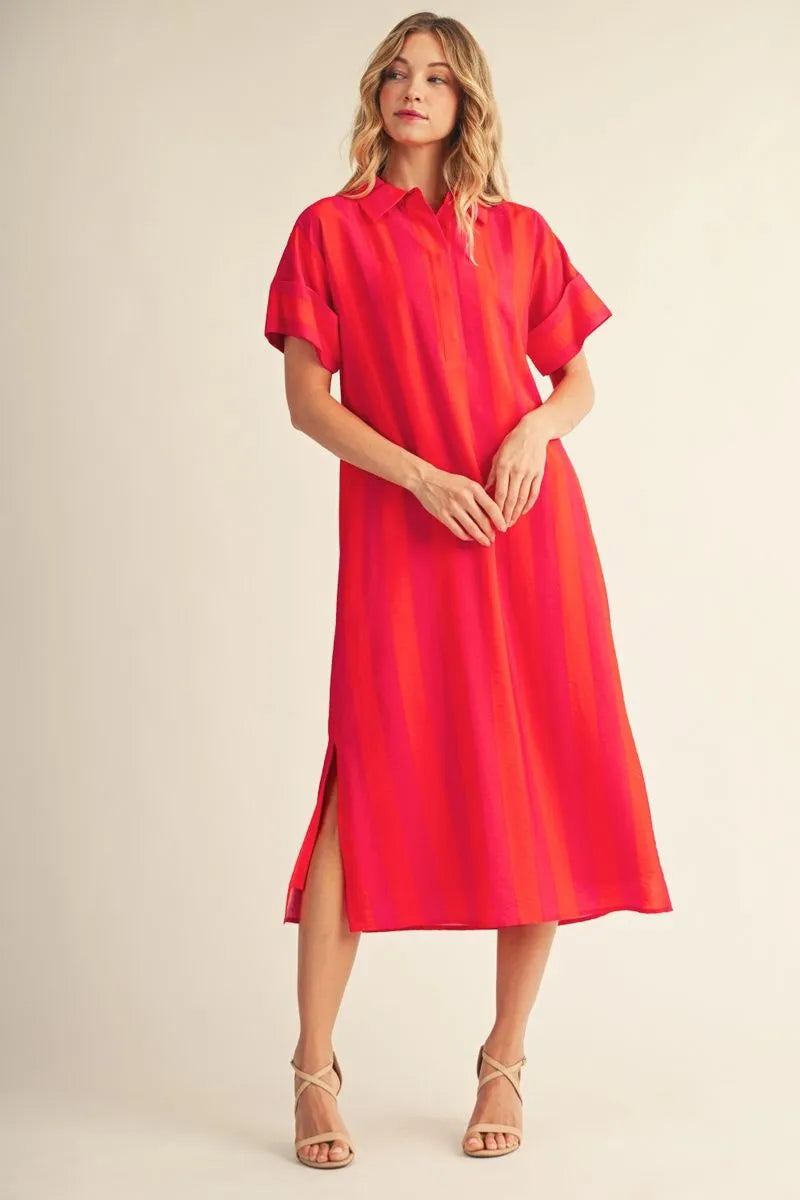 Jodifl Striped Midi Dress In Energy Orange