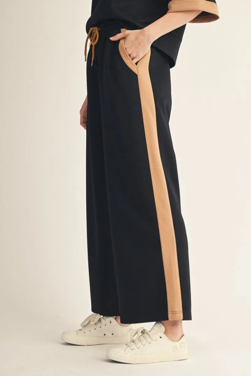 Jodifl Black Knit Pants With Camel Trim