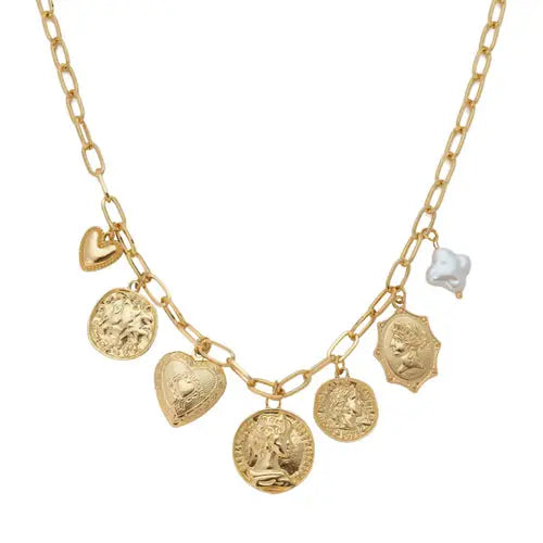 Gold Chain With Coins Charm Necklace