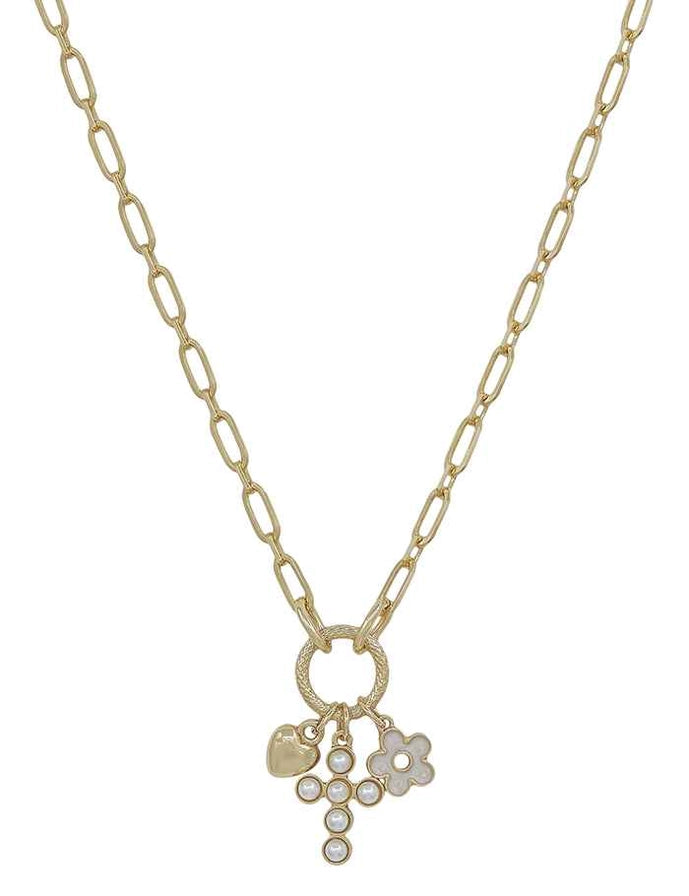 Gold Chain With Cross Charm Necklace