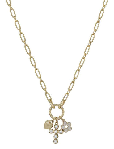 Gold Chain With Cross Charm Necklace