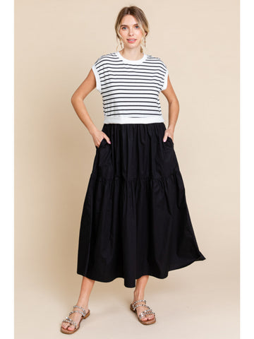 Jodifl Half Stripe Midi Dress In Black