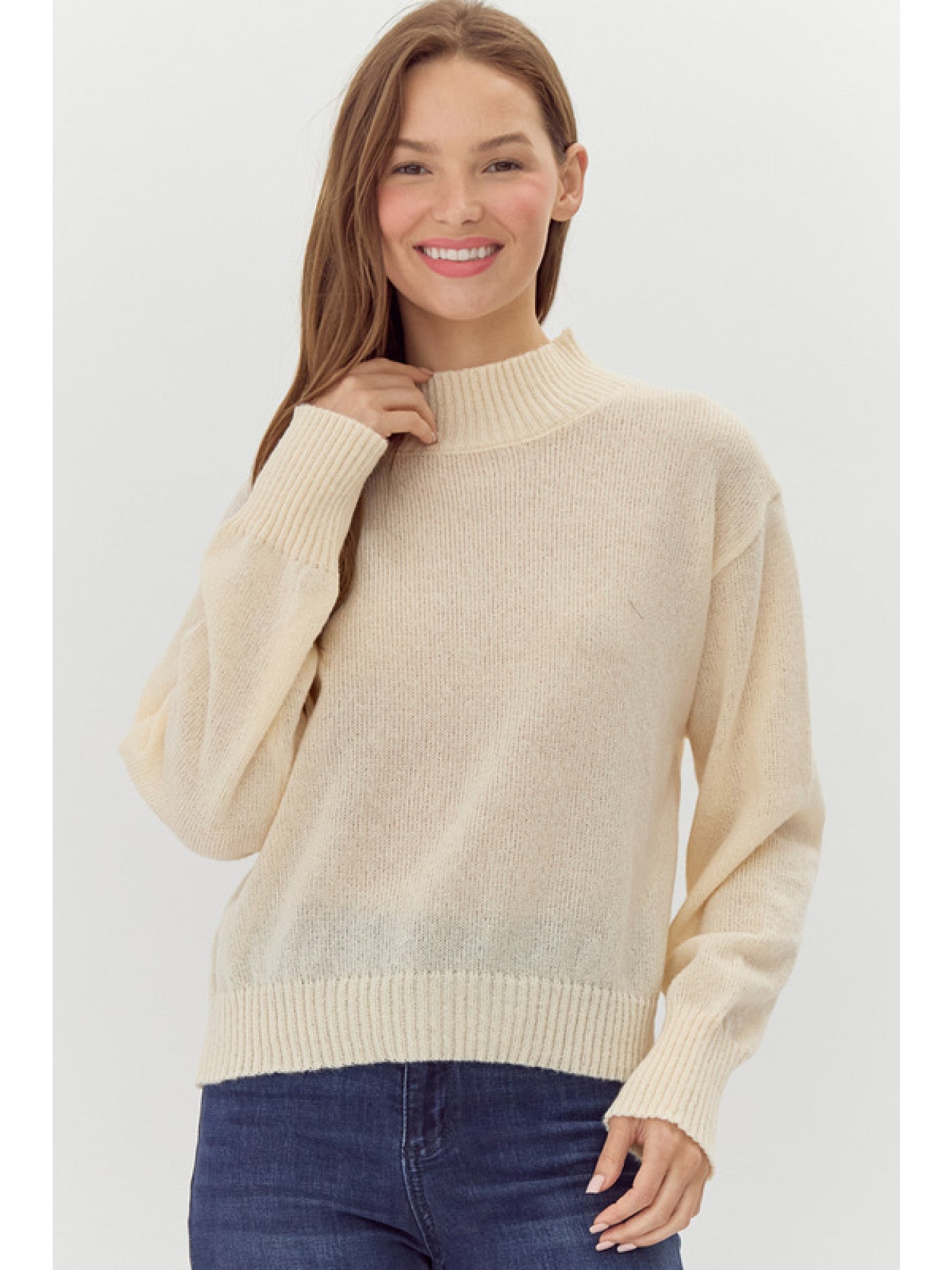 Jodifl Solid Mock Neck Sweater Top In Ivory