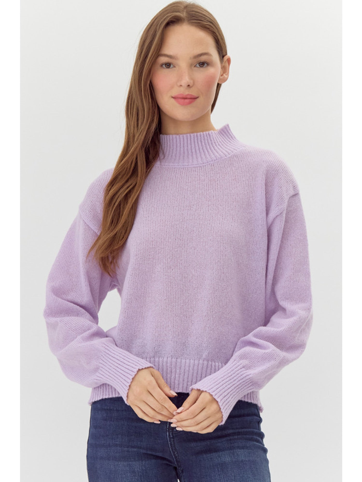 Jodifl Solid Mock Neck Sweater Top In Lavender