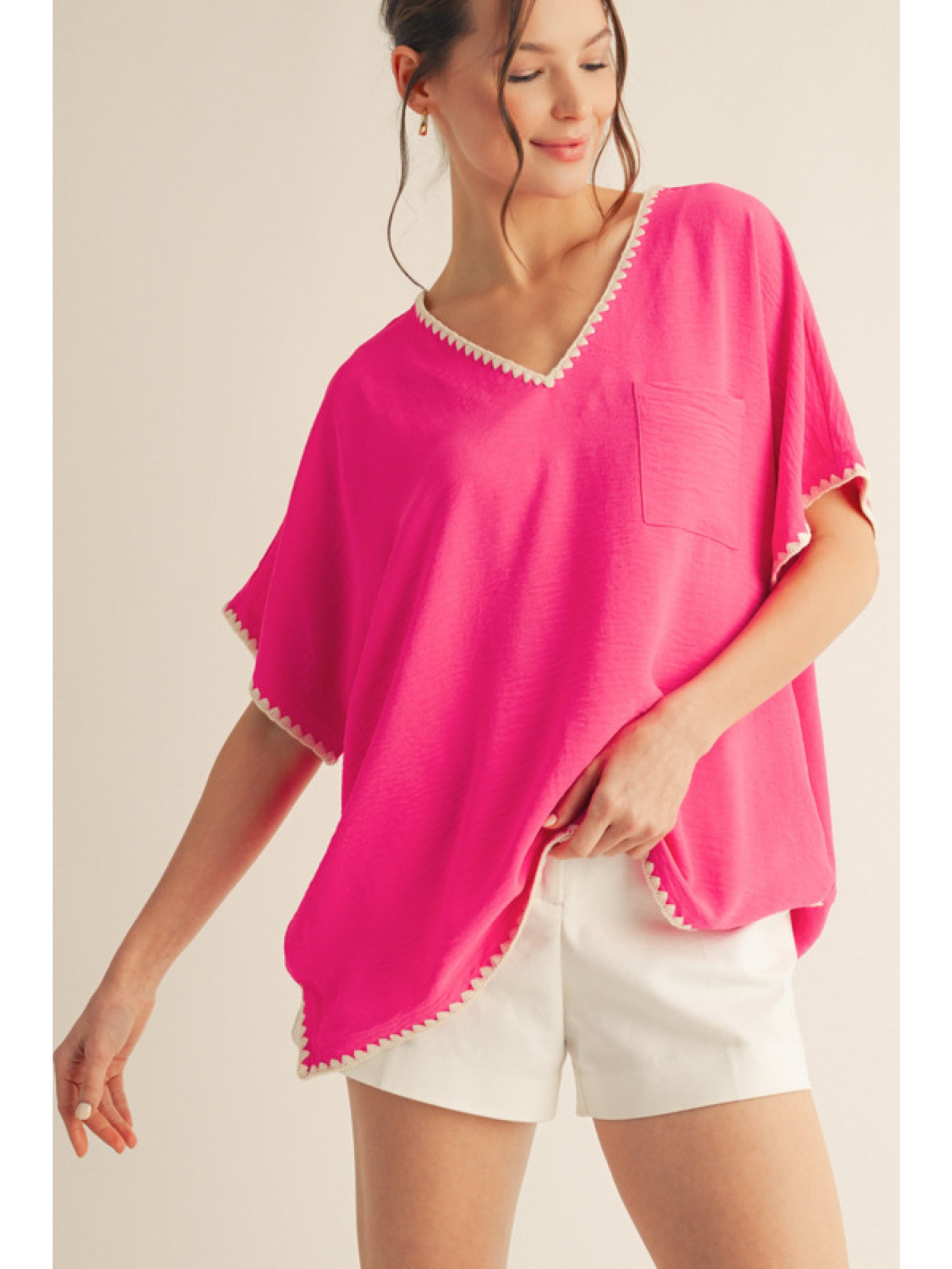 Jodifl Hot Pink Shell Stitch Top