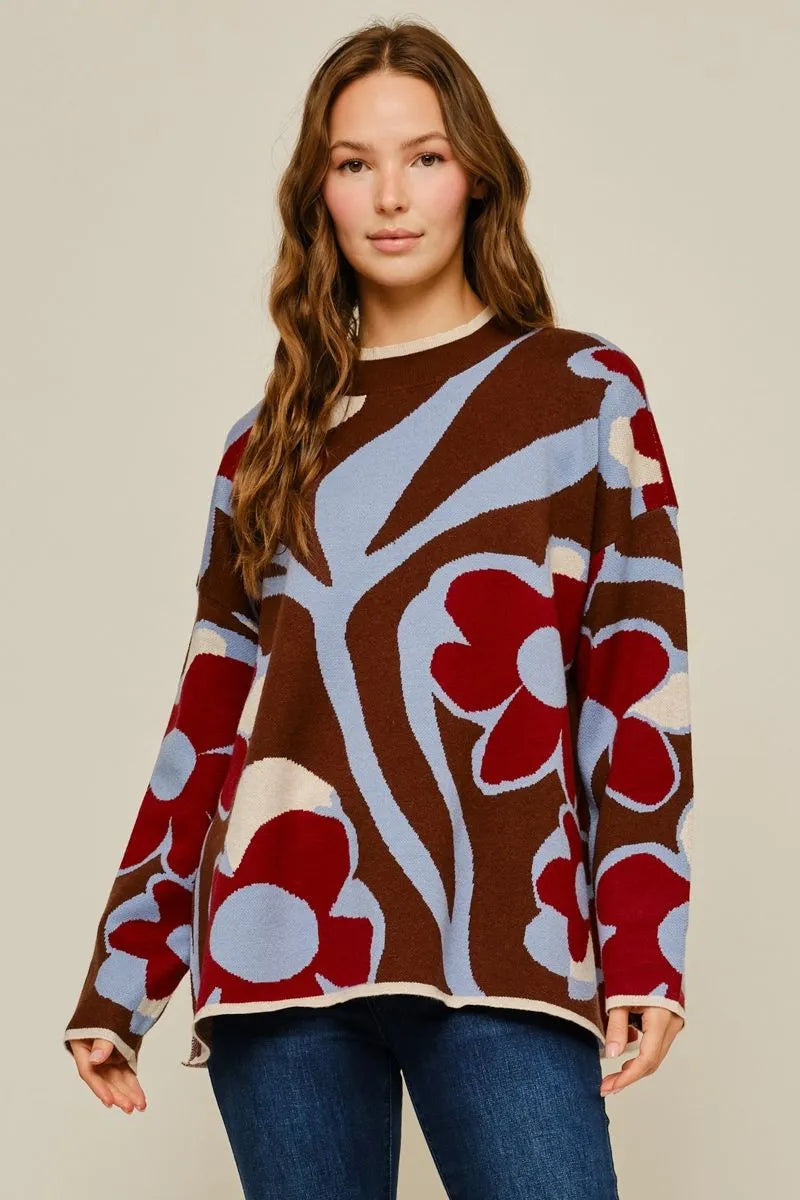 Jodifl Floral Sweater Top In Brown Mix